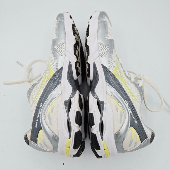 Mizuno Wave Rider 16 Running Shoes Women Size 8 White Silver Yellow Athletic